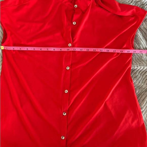 XS H By Halston Red Dolman Shirt Sleeve Button Front Blouse - Picture 11 of 13